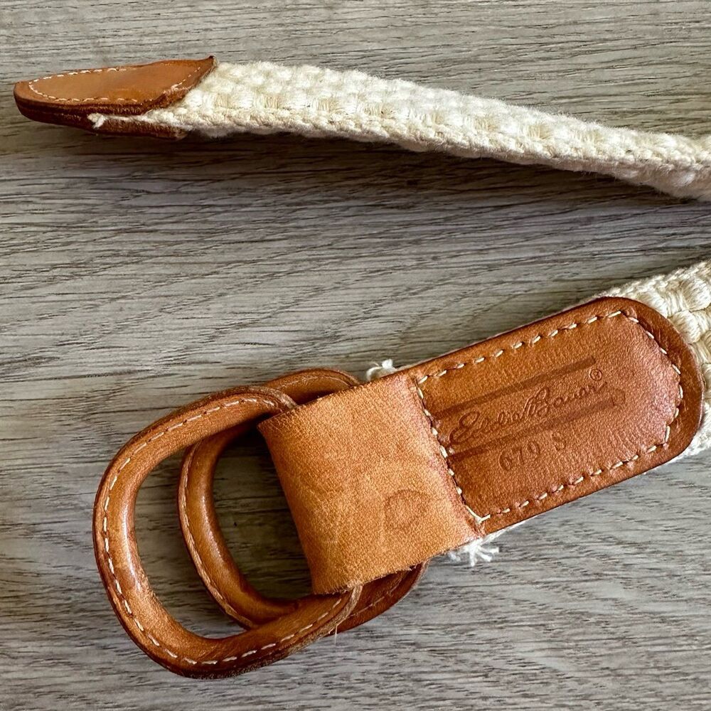 Vintage 1990’s Eddie Bauer Fisherman’s Rope & Tan Leather Loop Belt Size Small - Picture 6 of 7